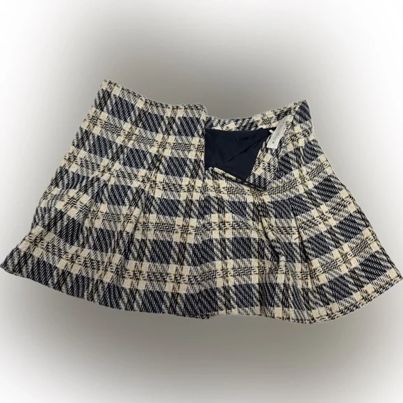 Zara Yellow and Black Plaid Mini Textured Pleated Skort | Sz S - Picture 2 of 4